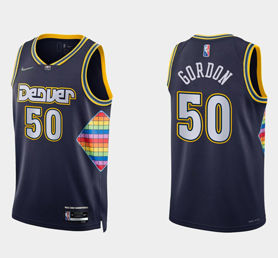 Men's Denver Nuggets #50 Aaron Gordon Navy 2021/22 City Edition 75th Anniversary Stitched Jersey